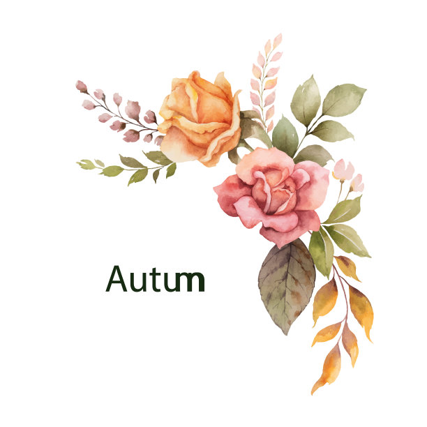 水彩花环与秋叶和图片下载
