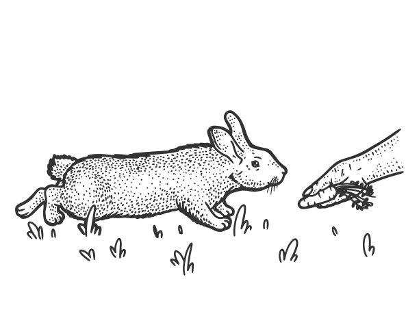 人用胡萝卜素描画板喂兔子图片下载