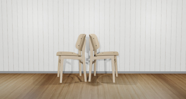 房间里的两把椅子木地板图案场景工作室木墙木地板3d插画现代白色椅子图片下载