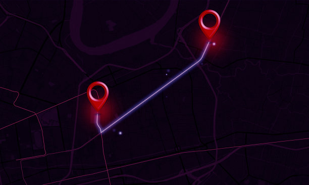 GPS导航员辉光针模拟导航地图通过一个应用在现代黑色背景的3d插图图片下载