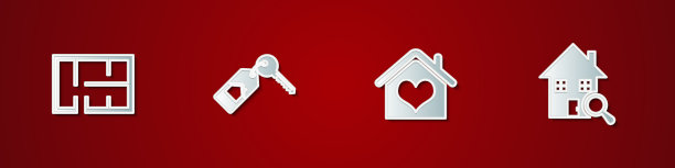 设置房屋计划与关键心形和搜索图片下载