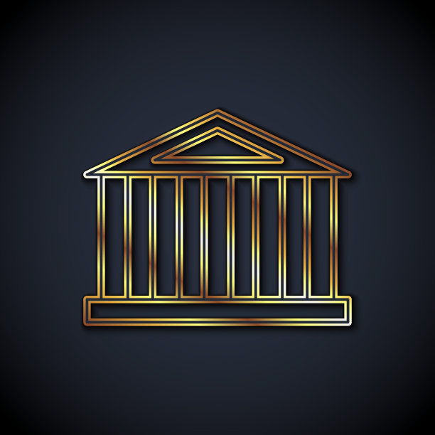 黄金线帕台农从雅典，卫城，希腊图标孤立在黑色背景。希腊古代国家地标。向量图片下载