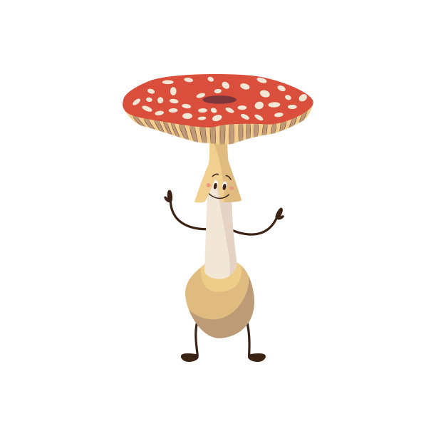 蝇木耳蘑菇卡通人物，平面矢量插图孤立。图片下载