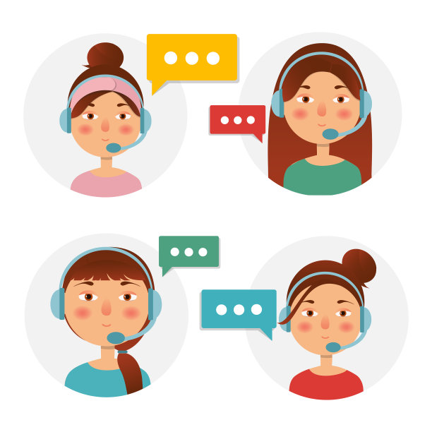 呼叫中心接线员图标，耳机为女性图片下载