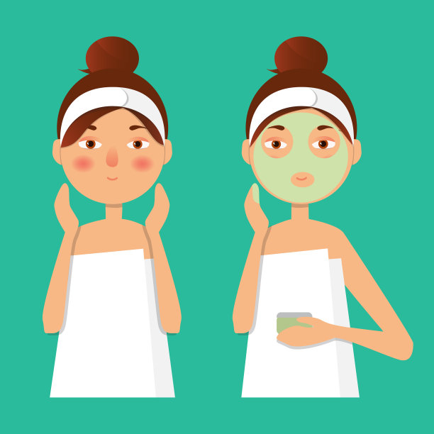 漂亮的女孩用粘土或奶油做面膜图片下载