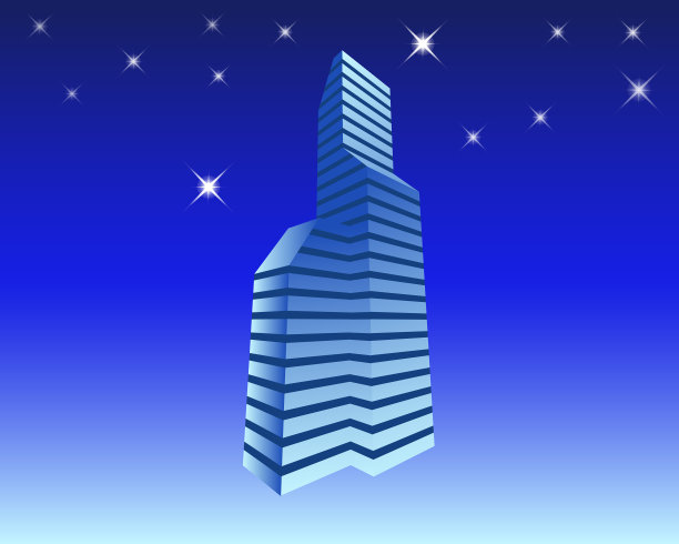 晚上的摩天大楼，蓝色的星星闪闪发光图片下载