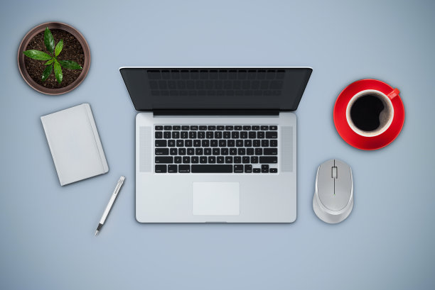 咖啡与孤立的背景和办公配件图片下载