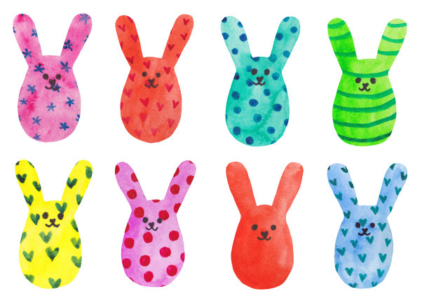 彩蛋形状的复活节兔子水彩画。复活节，春天的宗教节日。可爱的小兔子图片下载