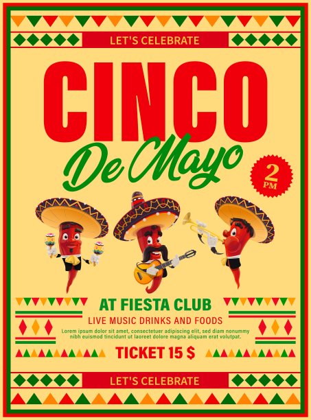 Cinco de Mayo 传单，墨西哥墨西哥胡椒图片下载