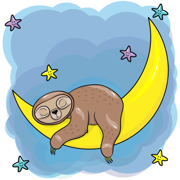 可爱的卡通树懒在月亮上睡觉。图片下载