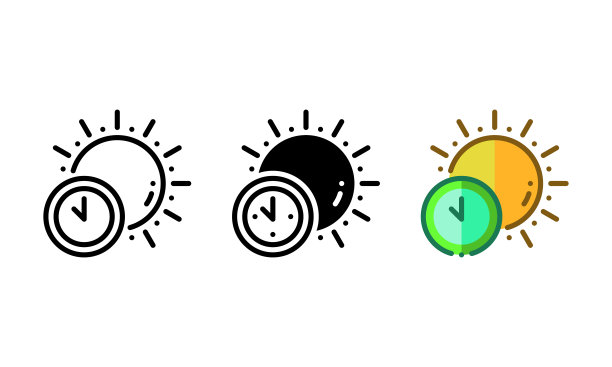 白天的图标代表一个时钟和太阳图片下载