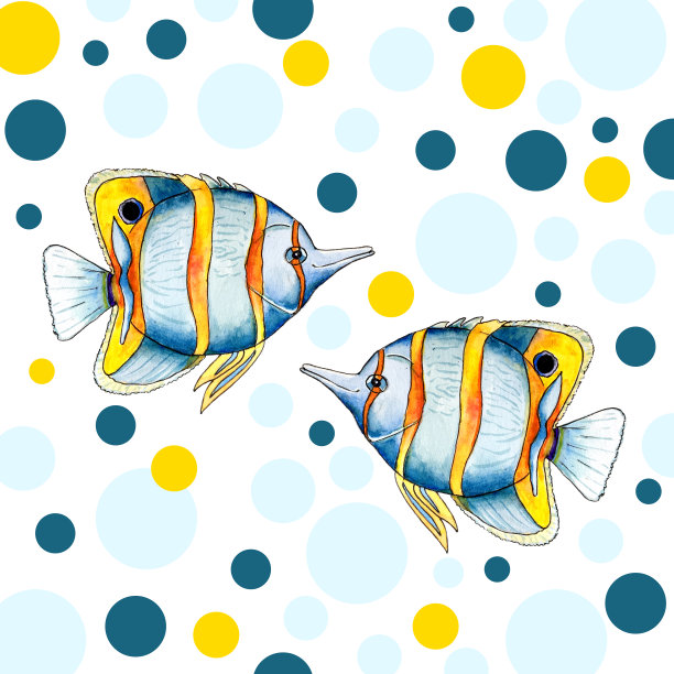 Chelmon rostratus鱼。明亮的热带美丽的鱼用水彩画。可爱的图案印刷在明信片上，装饰枕头，图片，手机的情况。图片下载