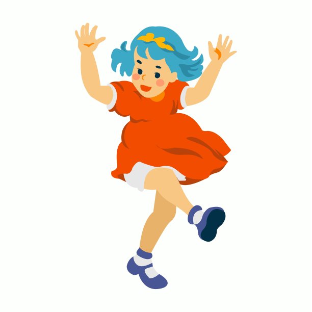 蓝色头发的小女孩穿着红色的裙子玩得很开心图片下载