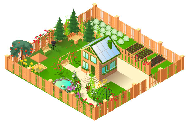 屋顶上有太阳能板和大花园的乡村房子图片下载