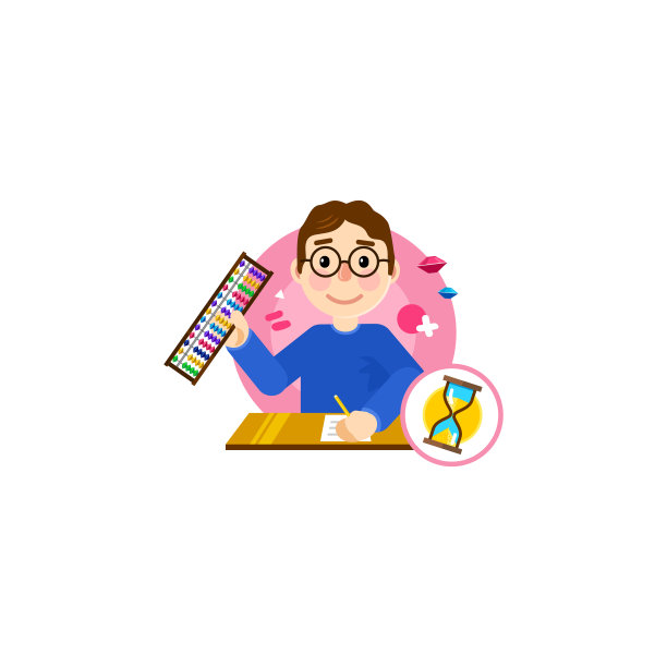 那孩子手里拿着算盘。快速计数，心算。孩子们学习。远程学习，大脑发育。计时，沙漏。矢量图图片下载