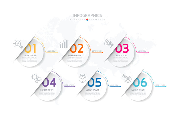 矢量插图信息图形设计模板，业务信息，演示，图表，6个选项或步骤。图片下载