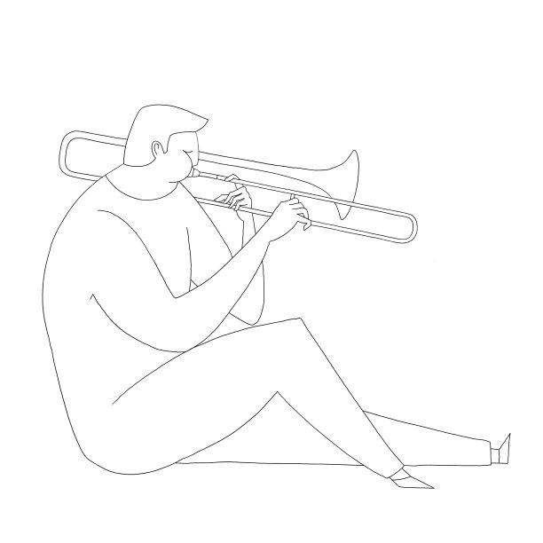 长号手，黑白插图。爵士音乐家、音乐家、演员图片下载