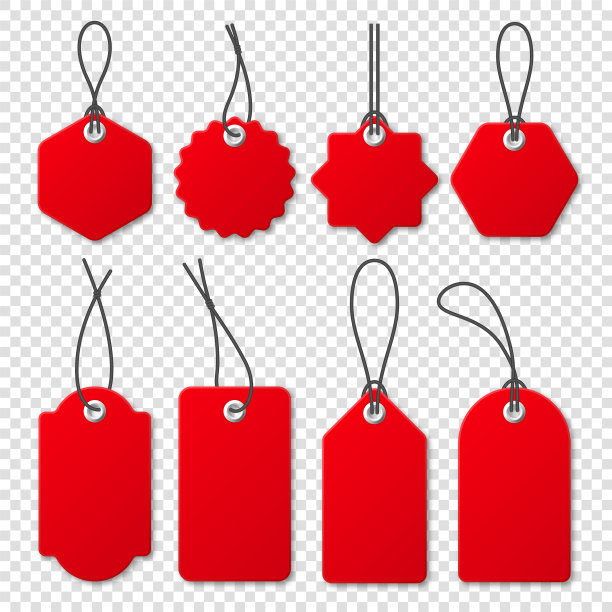 现实的红色价格标签收集。特价或购物折扣标签。零售贴纸。空白的促销徽章。矢量图图片下载