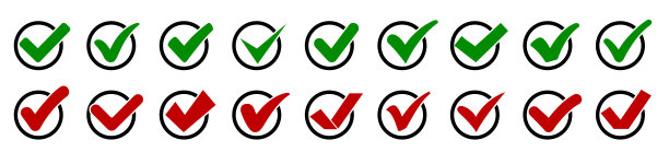 核准检查标记图标集孤立，检查标记集合，设置质量标志，检查标记在圆-矢量形式的标记图片下载