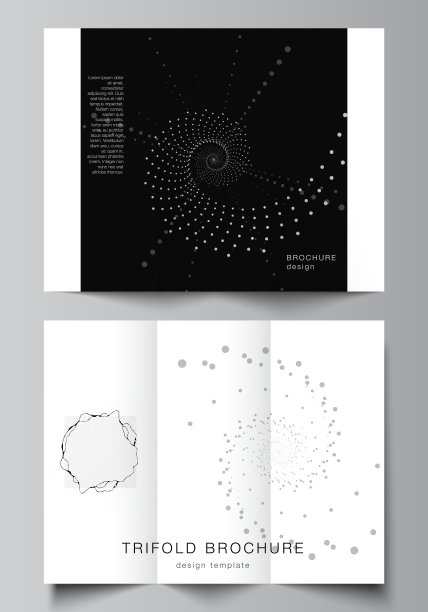 矢量布局封面模板为三重小册子，传单布局，书设计，小册子封面。摘要技术学黑色彩学背景。数字数据。极简的高科技概念。图片下载