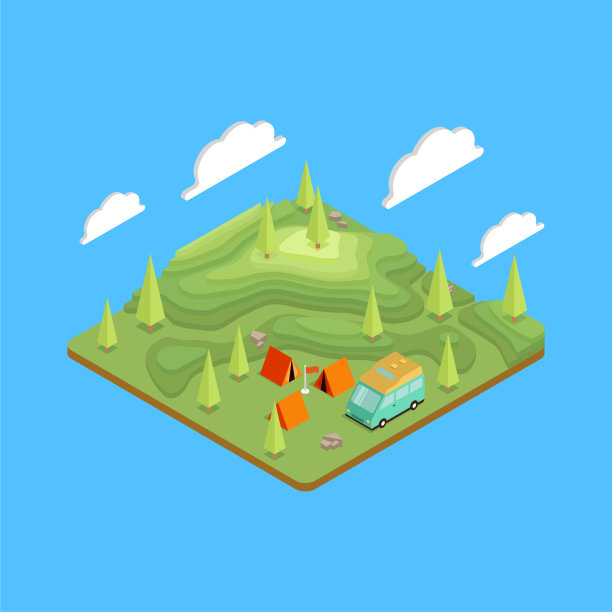 等距地形与地形。野营、远足和户外旅行。图片下载