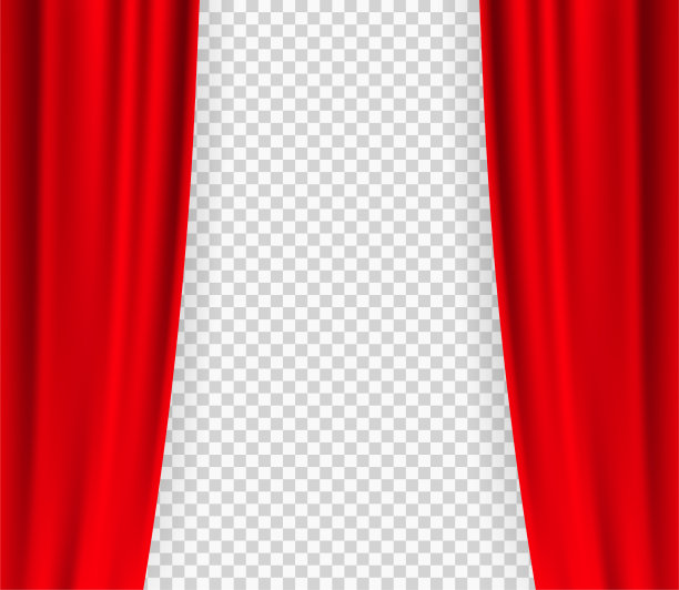 黑色窗帘剧院在复古风格的透明背景。老式窗帘剧院，任何用途的伟大设计。矢量插图。图片下载