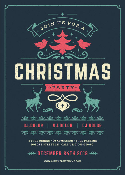 圣诞派对邀请复古排版和图片下载