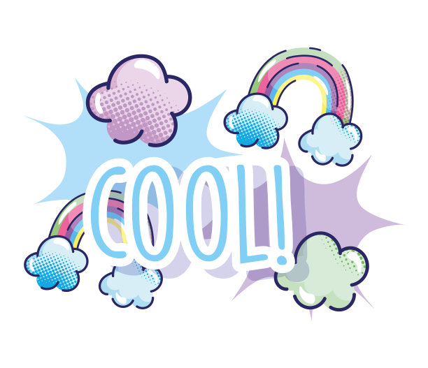 波普艺术卡通半色调清凉彩虹云图片下载