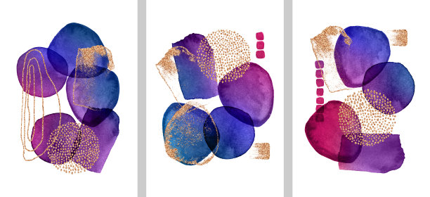 一套现代插图水彩圈，污渍，金线，粉，笔触。蓝色，棕色透明圆圈墙壁图片，标志，封面图片下载