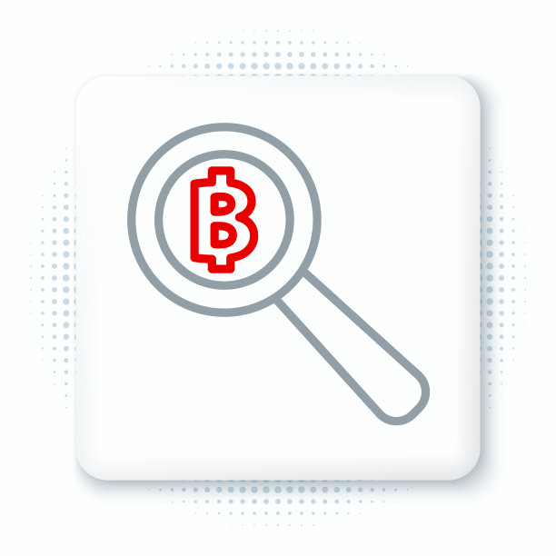 Line放大镜与比特币图标孤立图片下载
