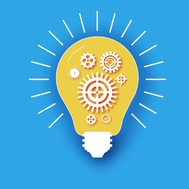 灯泡和内部的齿轮剪纸风格图片下载