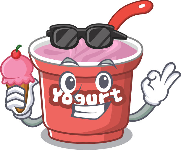 快乐脸酸奶卡通设计与冰淇淋图片下载