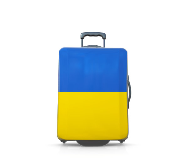 乌克兰度假和旅游目的地旗画手提箱的概念图片下载
