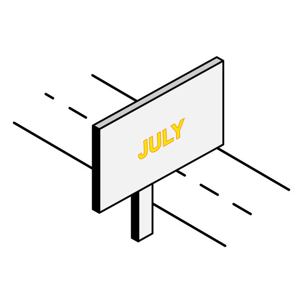 路边的广告牌上刻有七月的字样图片下载