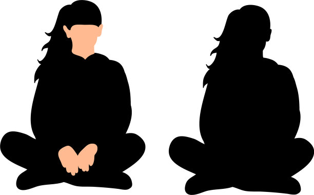 一个女孩坐在地板上的黑色剪影图片下载