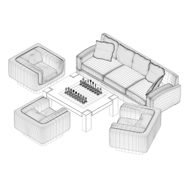 线框沙发、扶手椅和象棋桌图片下载