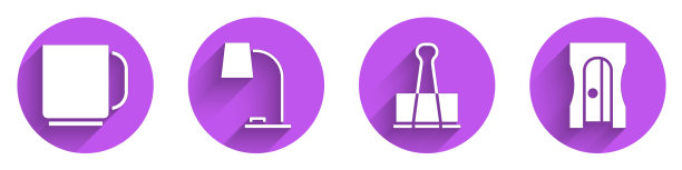 咖啡杯、台灯、夹子和铅笔图片下载