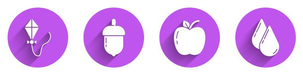 设置风筝、橡子、苹果和水滴图标图片下载