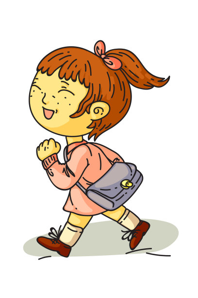 微笑的女孩与袋子行走在白色孤立图片下载