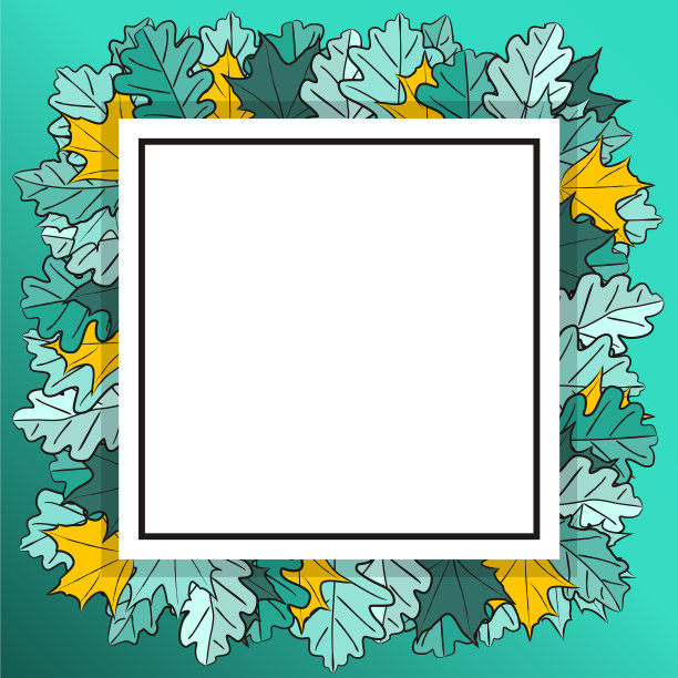 由手绘树叶制成的秋天方形框架图片下载