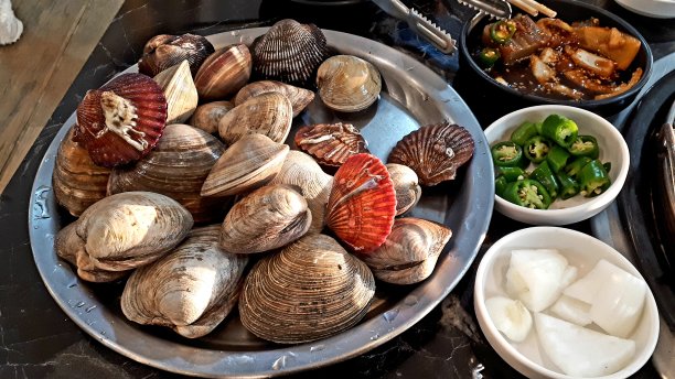 烤蛤蜊和煮蛤蜊。图片下载
