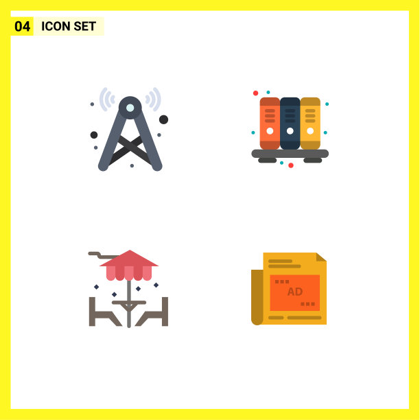 可编辑的线包4个简单的平面图标图片下载