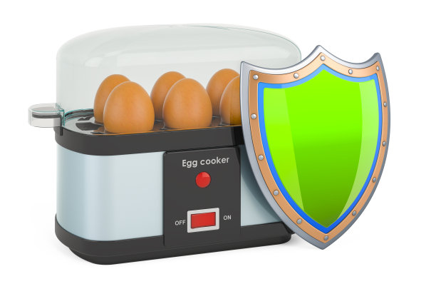 鸡蛋锅与盾牌，3D渲染隔离在白色背景图片下载