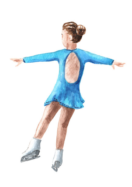 花样滑冰，儿童运动，小女孩在冰上跳舞。手绘水彩插图孤立的白色背景图片下载