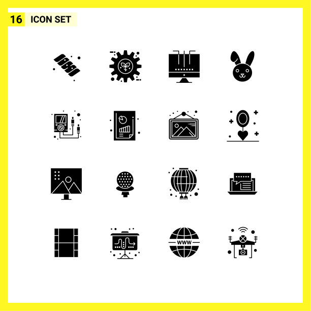 包装16个现代固体符号符号和符号图片下载