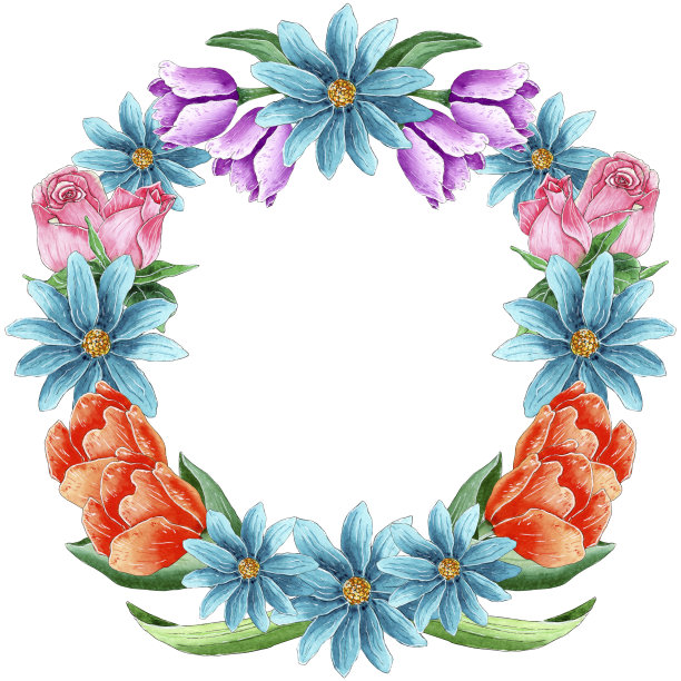 水彩画春花圈，花花圈亮。图片下载