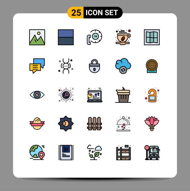 包装25个现代填充线平面颜色的标志图片下载