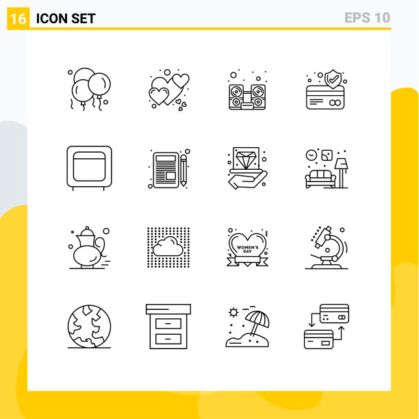 可编辑的线包16个简单的轮廓金图片下载