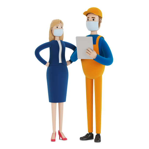 建筑商和客户正在讨论工作计划。接受公寓。3D插图卡通风格。图片下载
