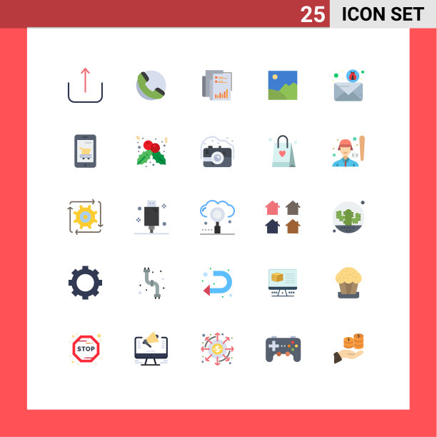 可编辑线包25个简单的平面颜色图片下载